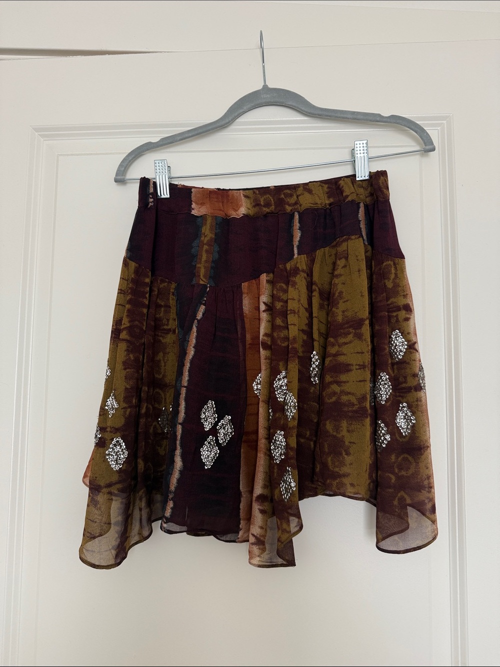Zara Olive Brown Embellished Flared Mini Skirt